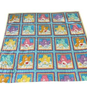 Vintage Care Bears Squares Quilt Handmade Toddler Bed Crib 42.5" x 76"